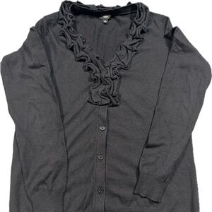 Talbots Petite Women’s Small Black Ruffle Cardigan Sweater Button Front Classic